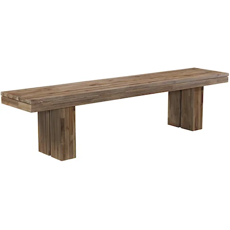 Acacia Wood Modern-Rustic Dining Bench with Rectangular Leg Base